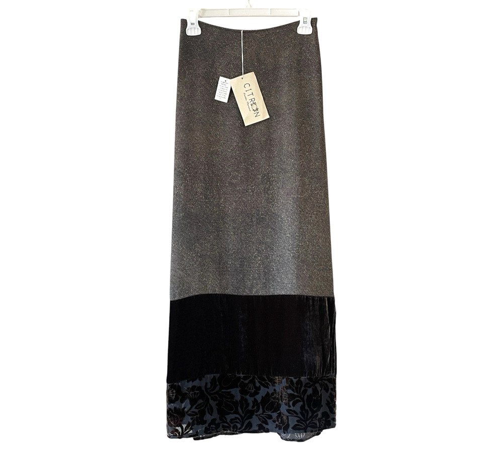 CITRON SANTA MONICA Size Medium NWT Brown Silk Burnout Maxi Skirt VTG Women